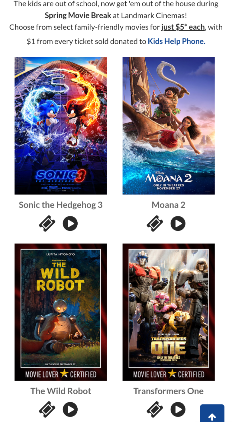 Landmark Theatres Discounted Spring break movies