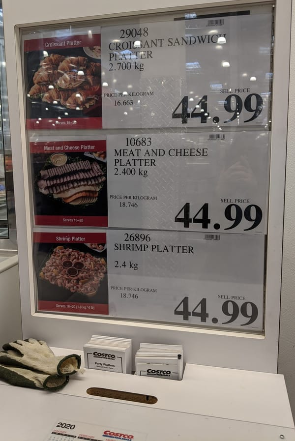 Buying party platters at Costco