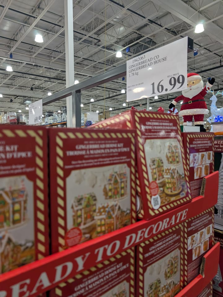 Holiday treats and food gift sets and gifts out at Costco